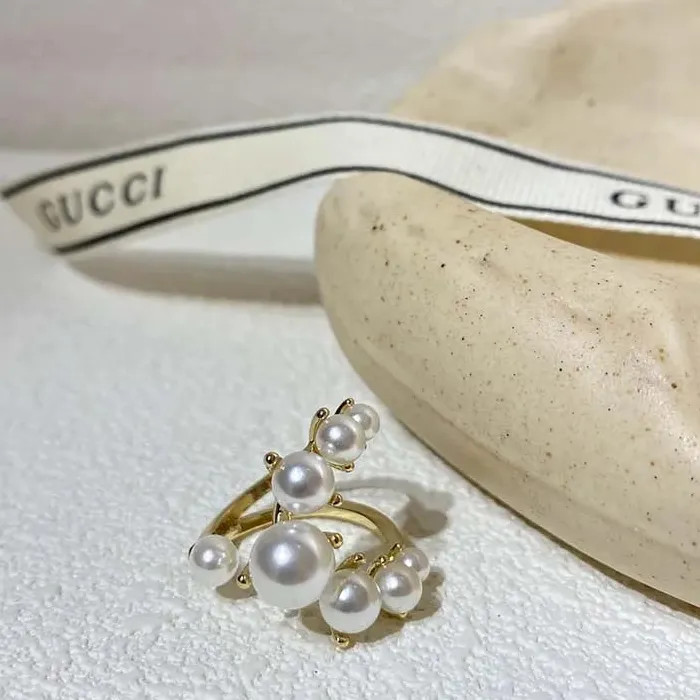 Adjustable Vintage White Pearl Double Layer Geometric Crystal Mood Tracker Ring