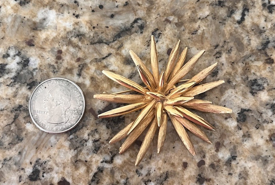 Marcel Boucher Signed Gold tone Textured Star Starburst Burst Brooch Art Deco