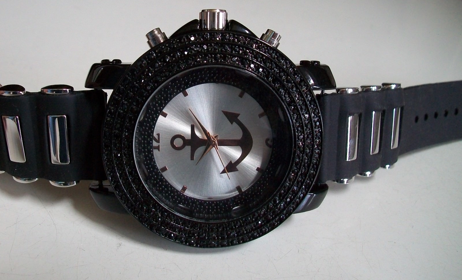 Black, Silver & Rose Gold Finish Anchor Silicone Band Fashion Casual Watch