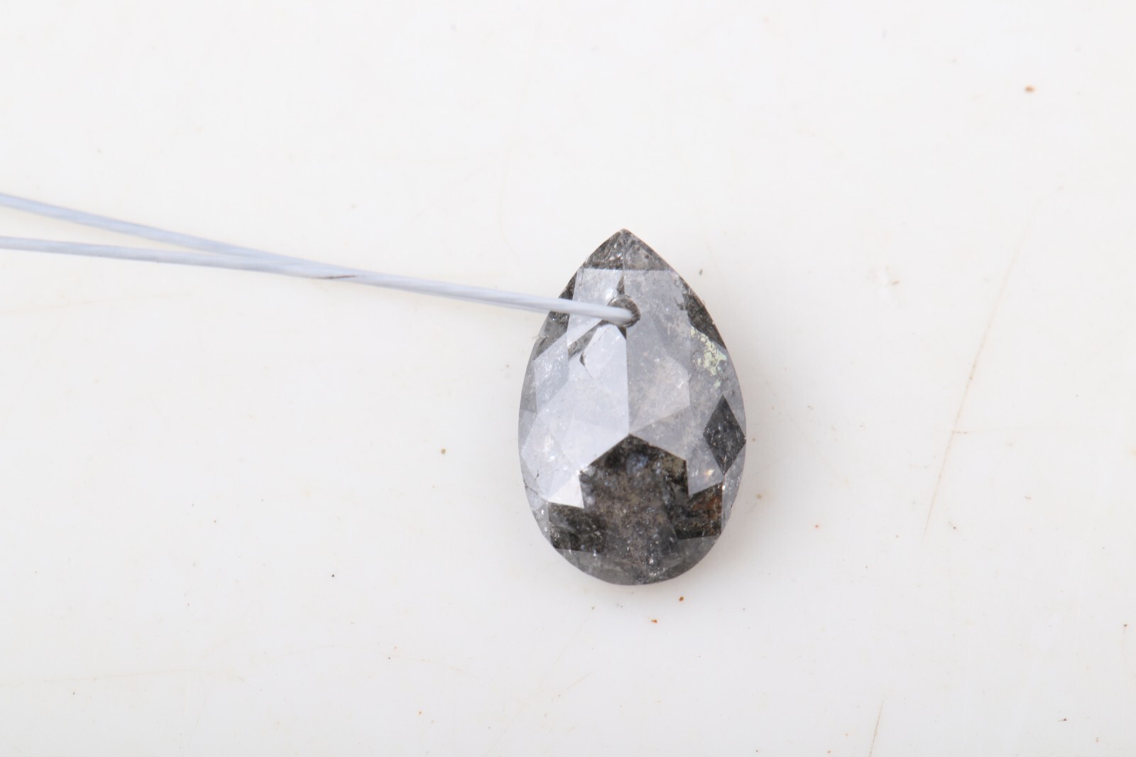 0.65ct Gray Salt Pepper Diamond Drilled Pear Cut Loose Diamond 7.21mm DB162