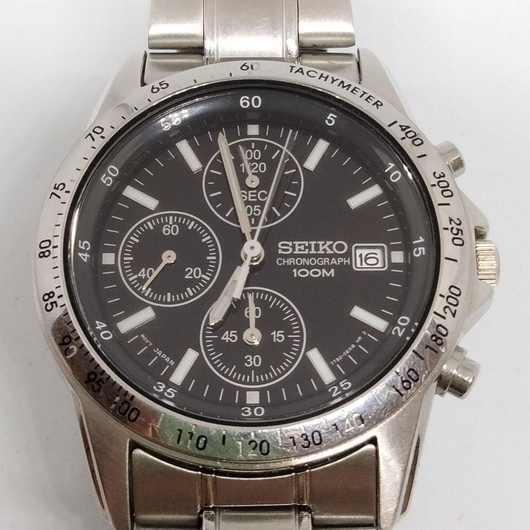 Seiko Mens Watch Chronograph 100m 10Bar 7T92-0DW0 Quartz Analog Very Good Japan