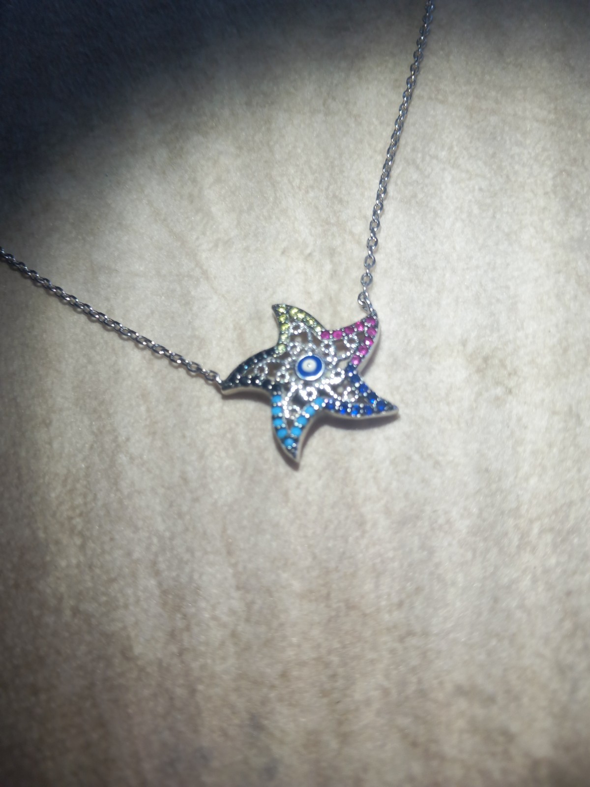 925 Sterling Silver Evil Eye Star Necklace Rainbow CZ Crystal Pendant Jewelry