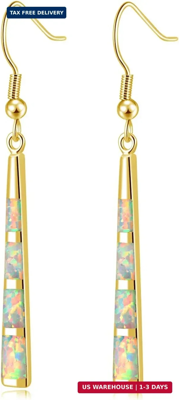 CiNily Opal Drop Earrings – Silver or Gold Plated Dangle Bar Jewelry for Women,