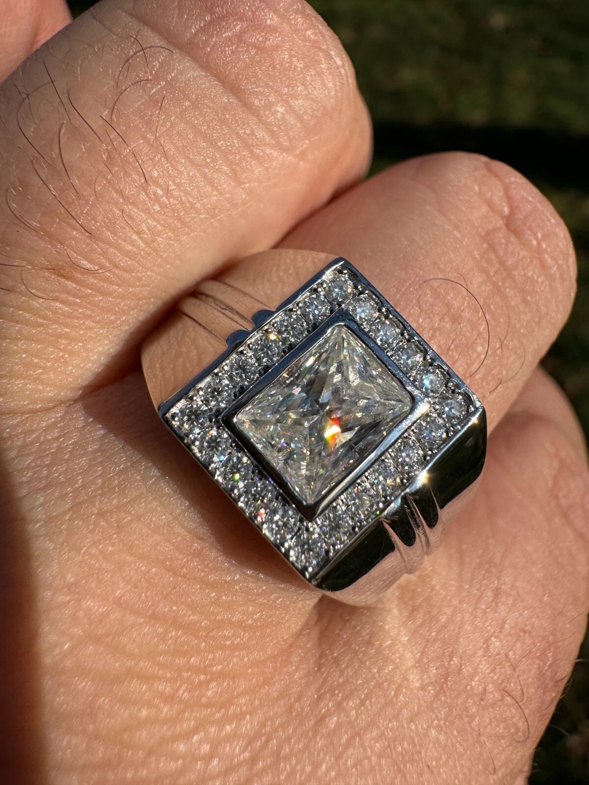 Big 2.6 ctw Baguette MOISSANITE Solitaire Mens Real Solid 925 Silver Ring Pinky