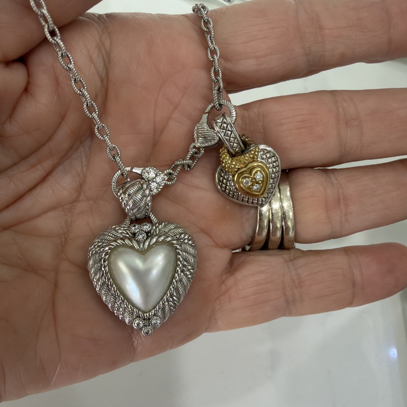 Judith Ripka Heart Pendant Purple Amethyst Multi Use Extender Necklace