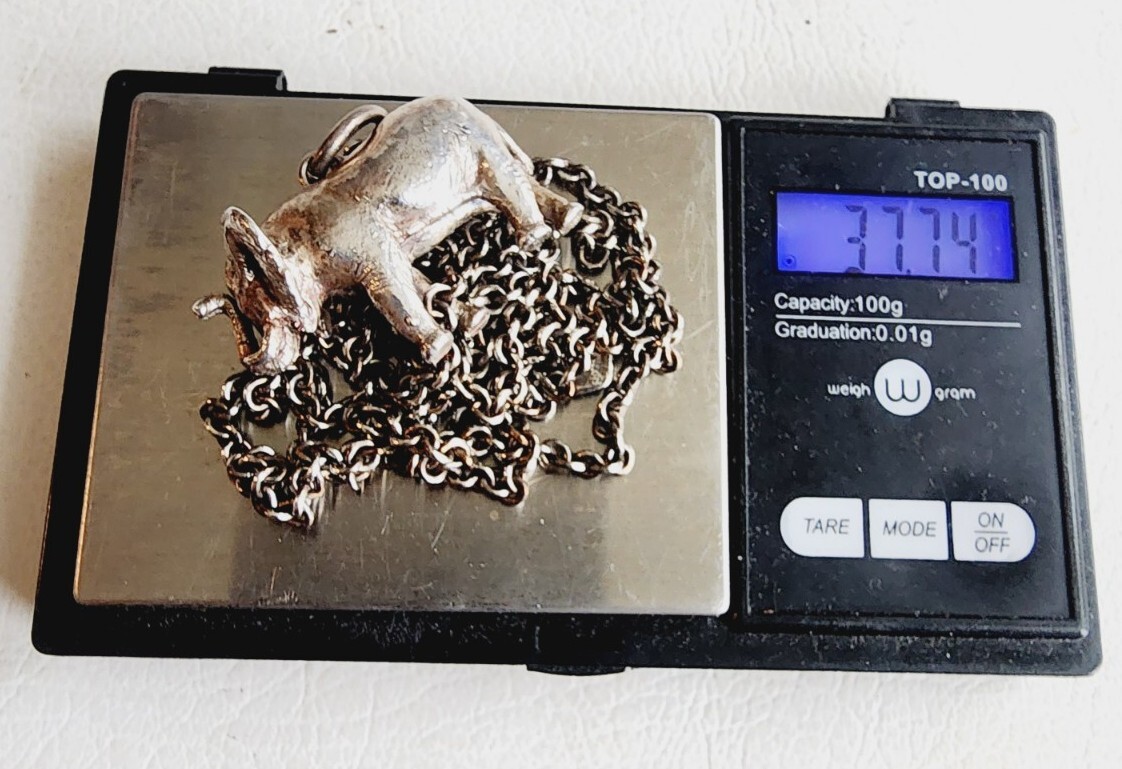 SUSAN CUMMINGS Vintage 90s Rare Sterling 3D Elephant Animal Pendant Necklace