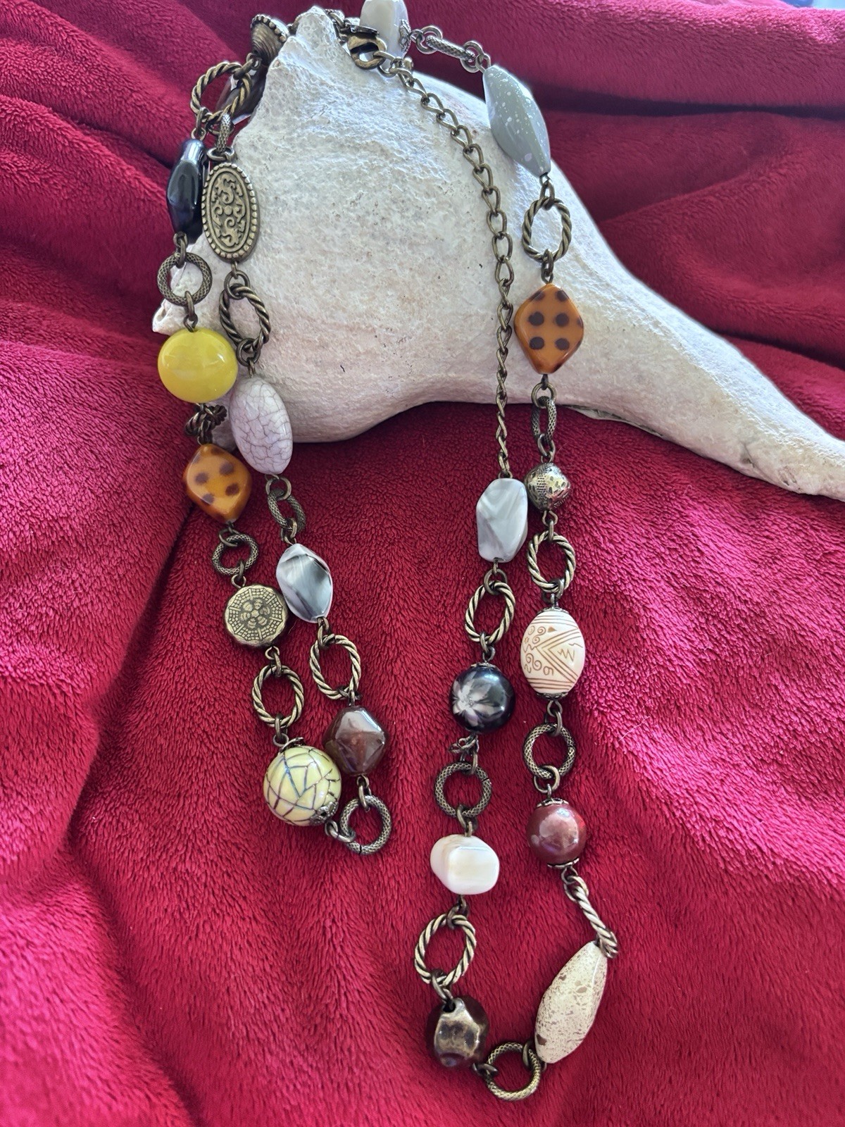 Premiere Design Yellow Gray Mauve 20” Necklace Soft Black Gold Chains