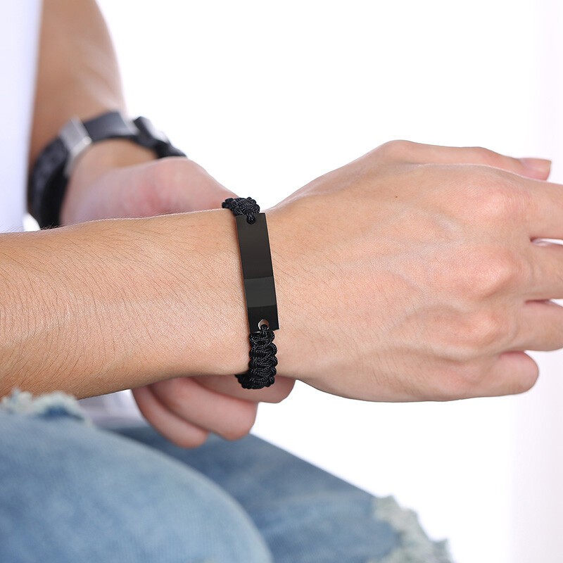Braided Rope String Men Bracelet Wristband Free DIY Text ID Name Personalized