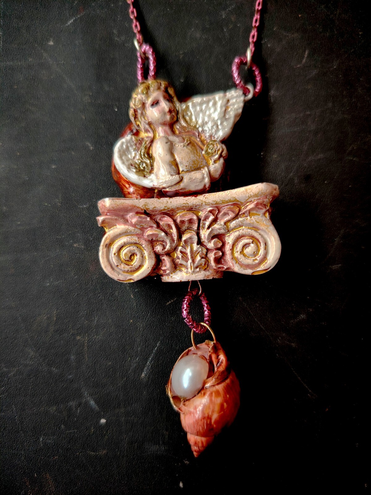 Necklace Winged Angel Cherub Talisman Baroque Pendant Amulet Shell Jewelry Charm