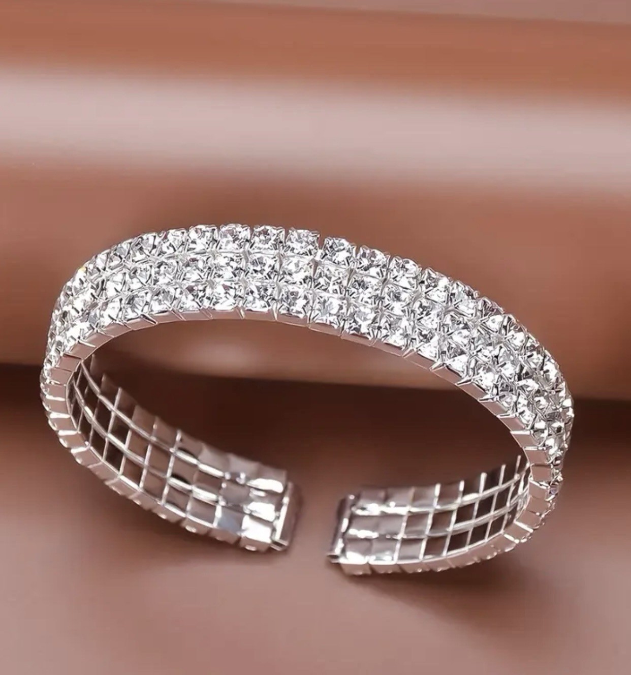 925 Sterling Silver Plated Rhinestone Bracelet # 0015 Velvet Box Included.