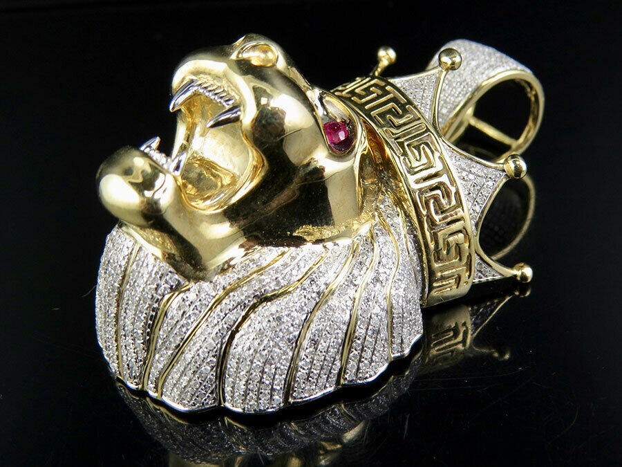 Mens Hip Hop Jewelry 14K Gold Plated 1.20Ct Lab Created Diamond Lion Head Pendat