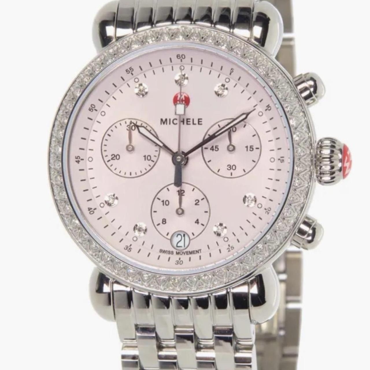 MICHELE CSX Chronograph Pink Dial Diamond Bezel 36mm Quartz 50m Steel