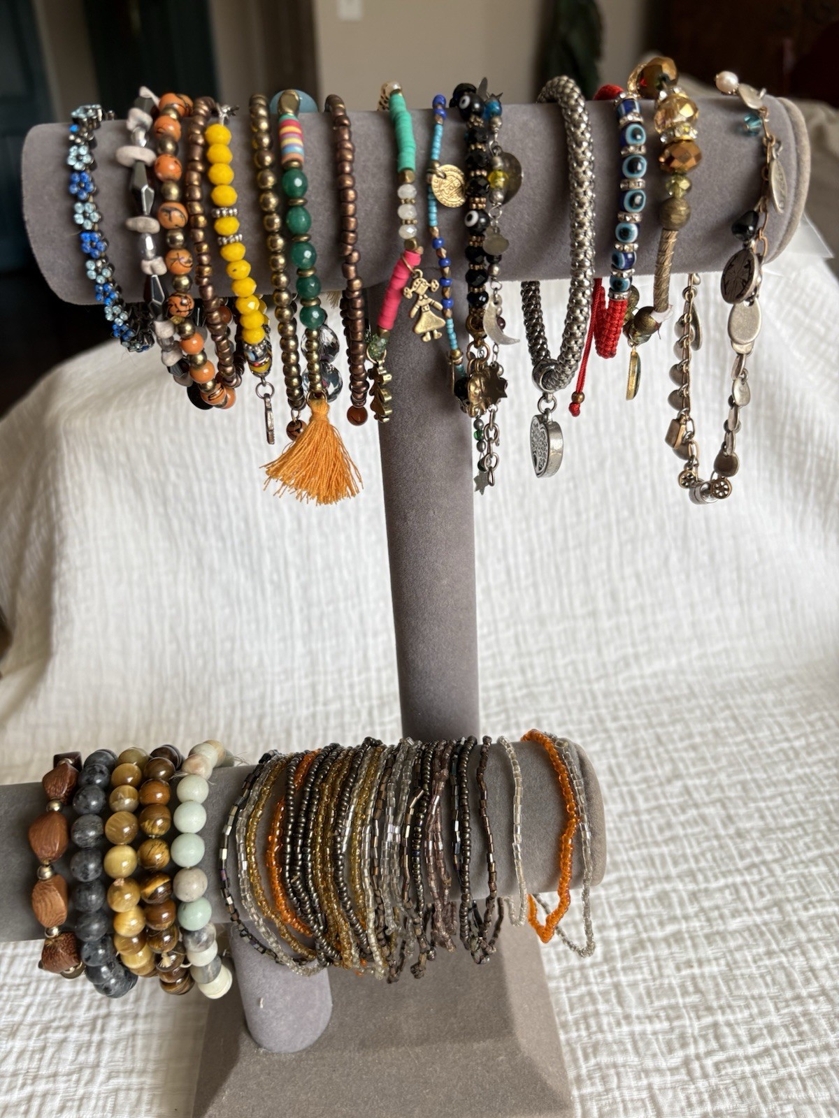 Vtg Boho Bracelets 1-2 Lbs Sell Craft Wear Cuffs Gemstone Beads Charms Untangled