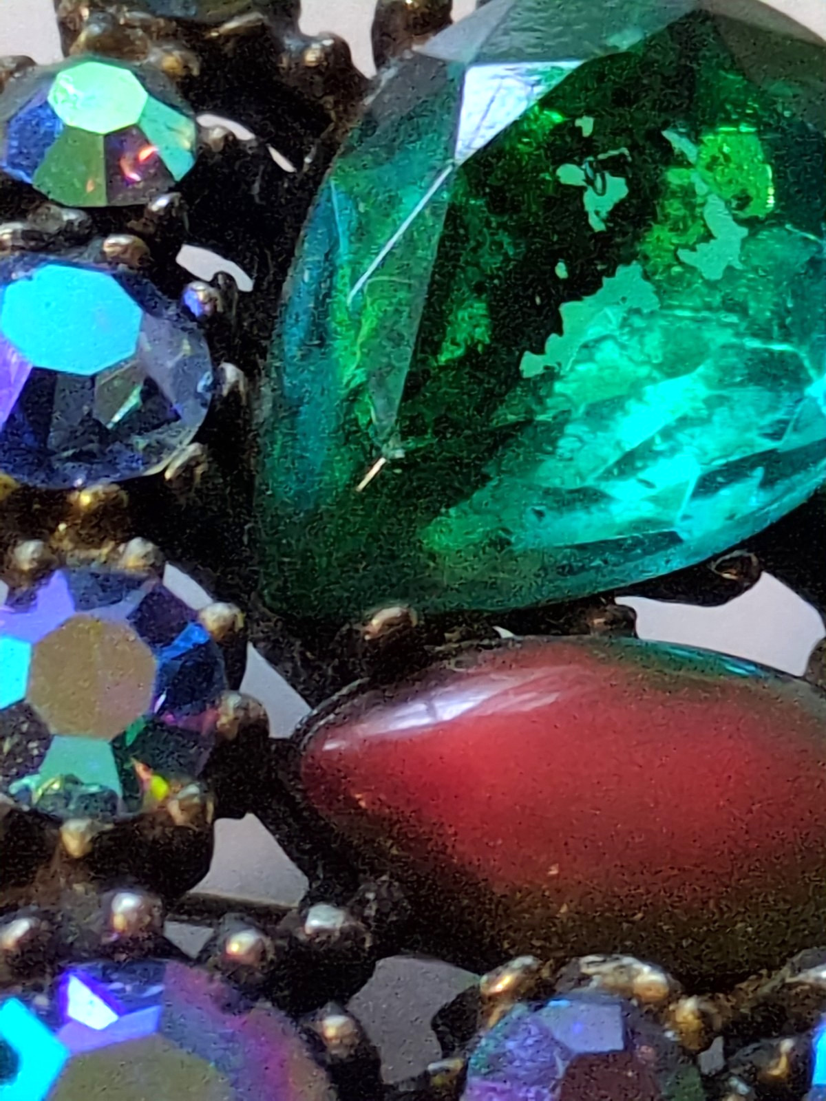 ART Arthur Pepper Watermelon Bicolor AB Glass Rhinestone Brooch Blues Greens Red