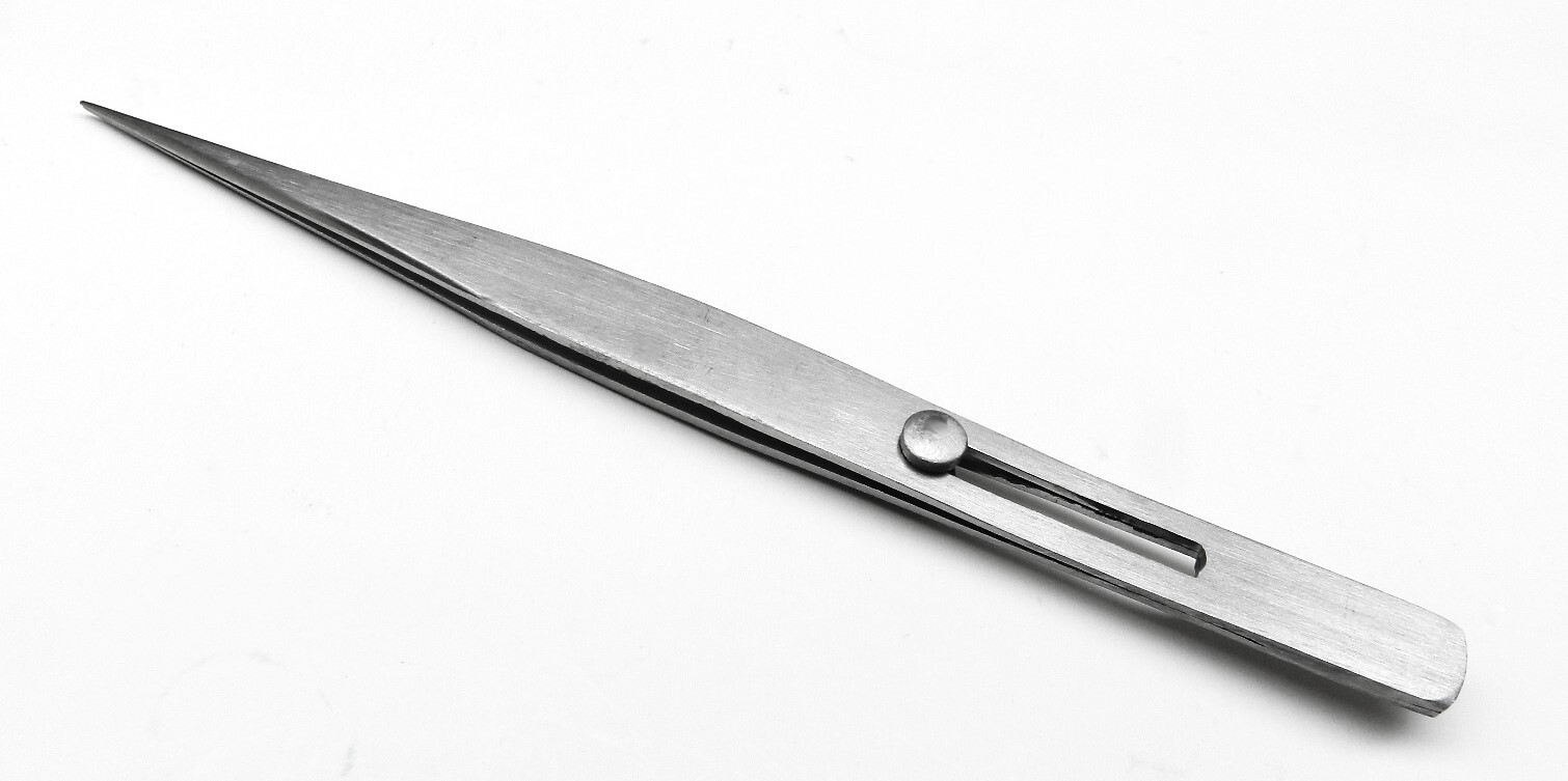 Slide Locking Tweezers Button Lock – Parts Holding Forceps 6″ Stainless Steel