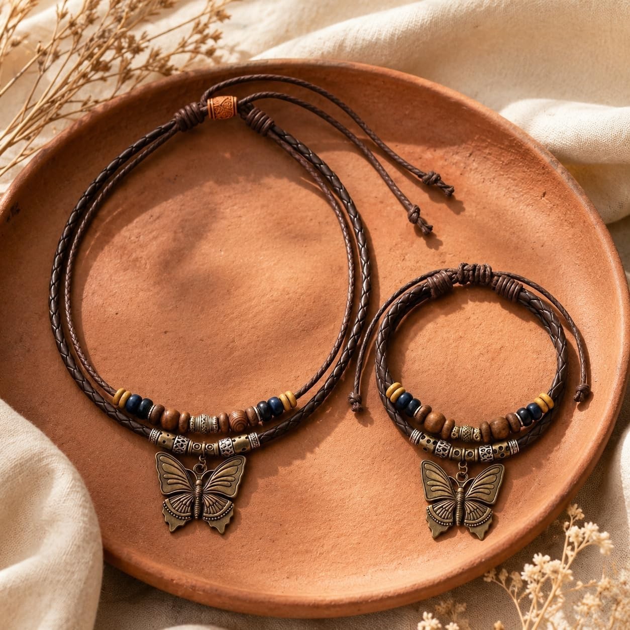 Artisan Bohemian Jewelry Set – Butterfly & Floral Designs, 4-Piece Accessory Set