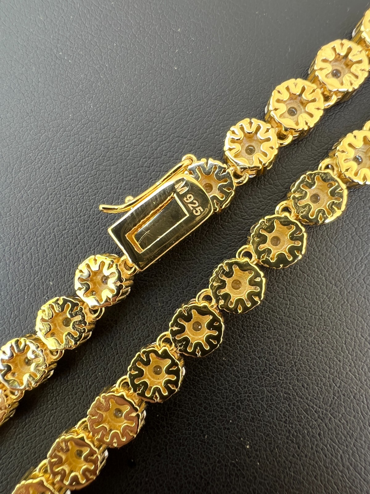 14k Gold Plated Silver Real MOISSANITE Hip Hop Cluster Tennis Chain Necklace