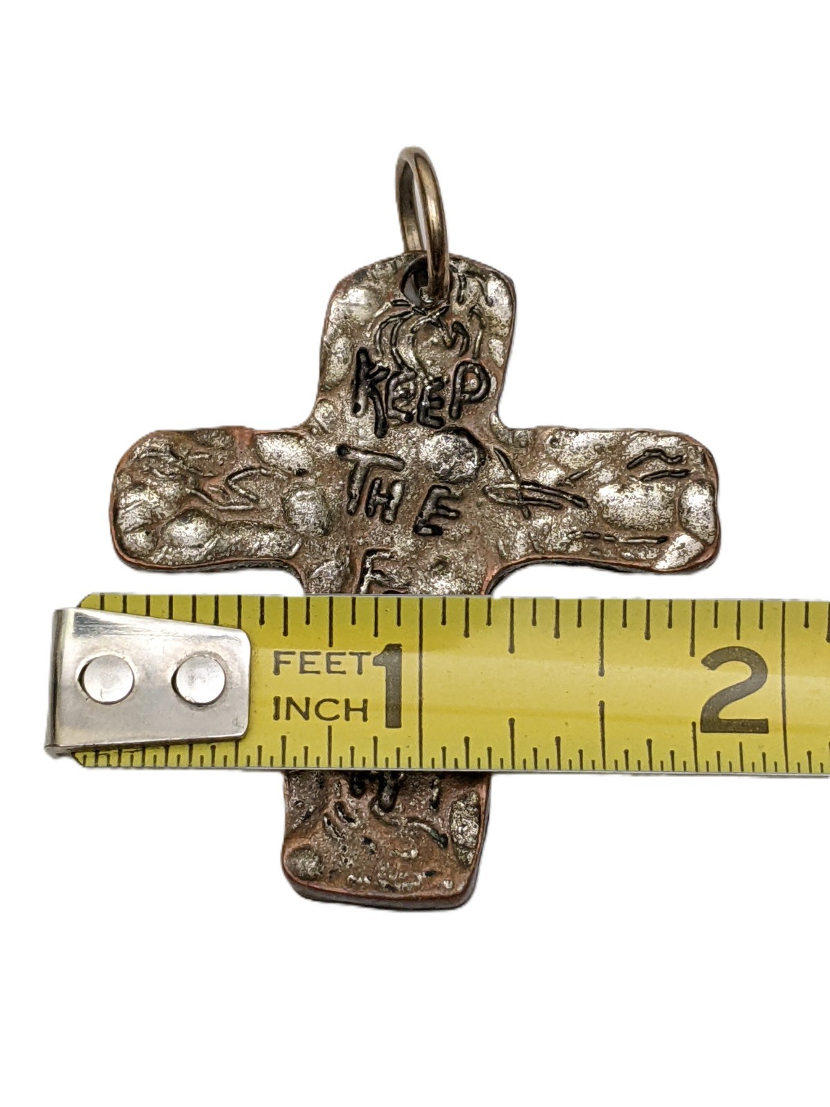 Bronze Cross Pendant “Keep The Faith” For Necklace Chain: 1.75” x 1.75”