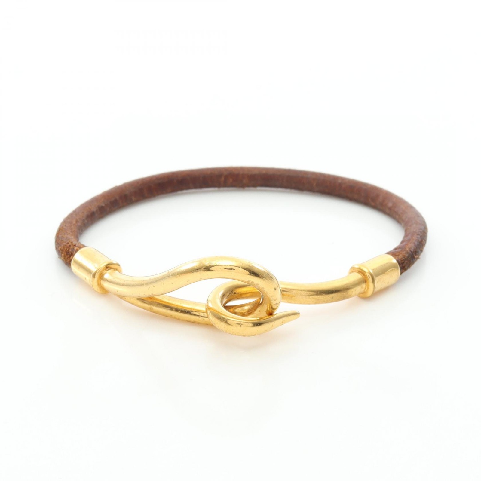 HERMES jumbo Bracelet Gold Plated leather Brown Used Women 16cm