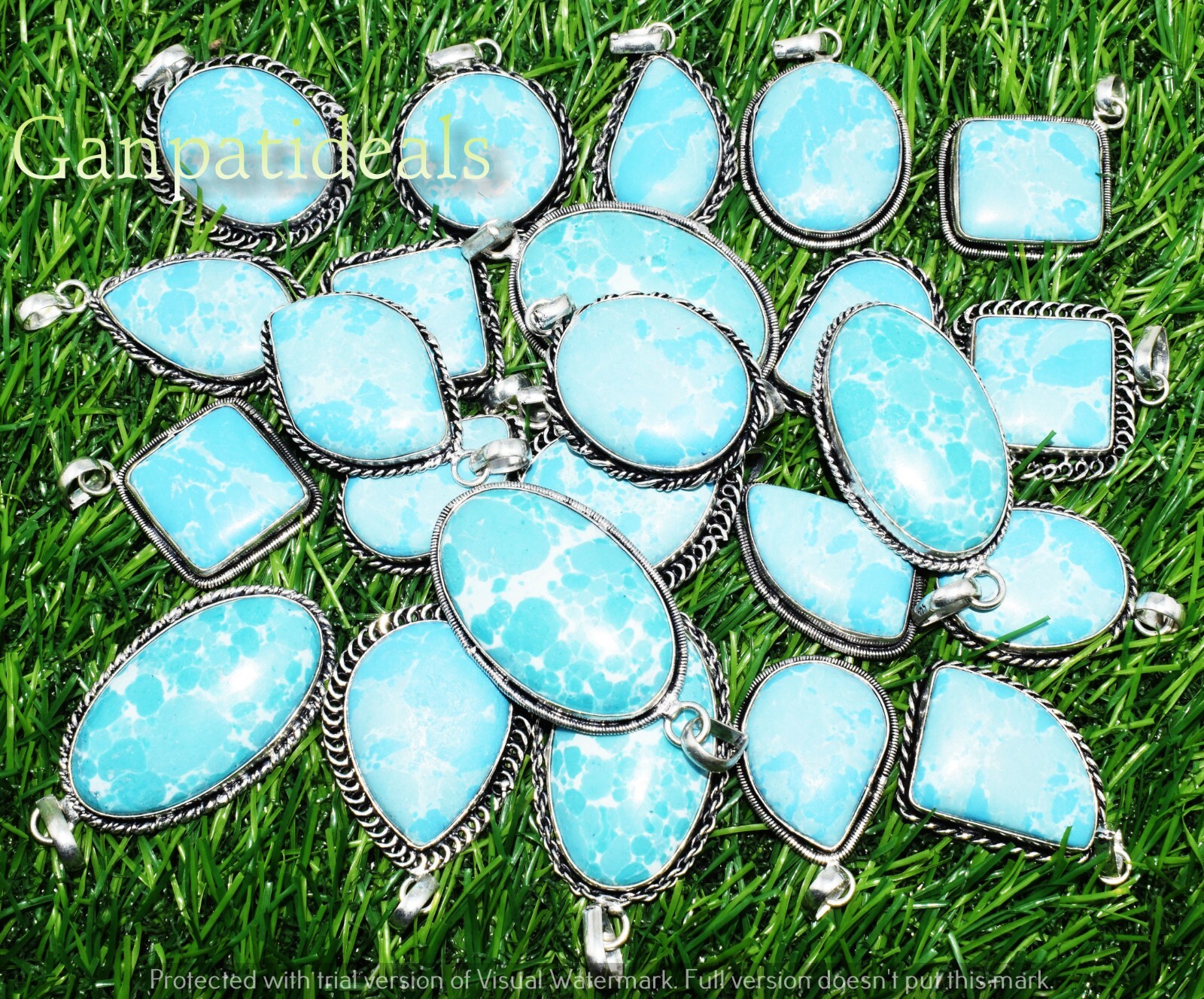 SALE !! Larimar Gemstone Handmade Pendant 925 Silver Plated Wholesale Jewelry