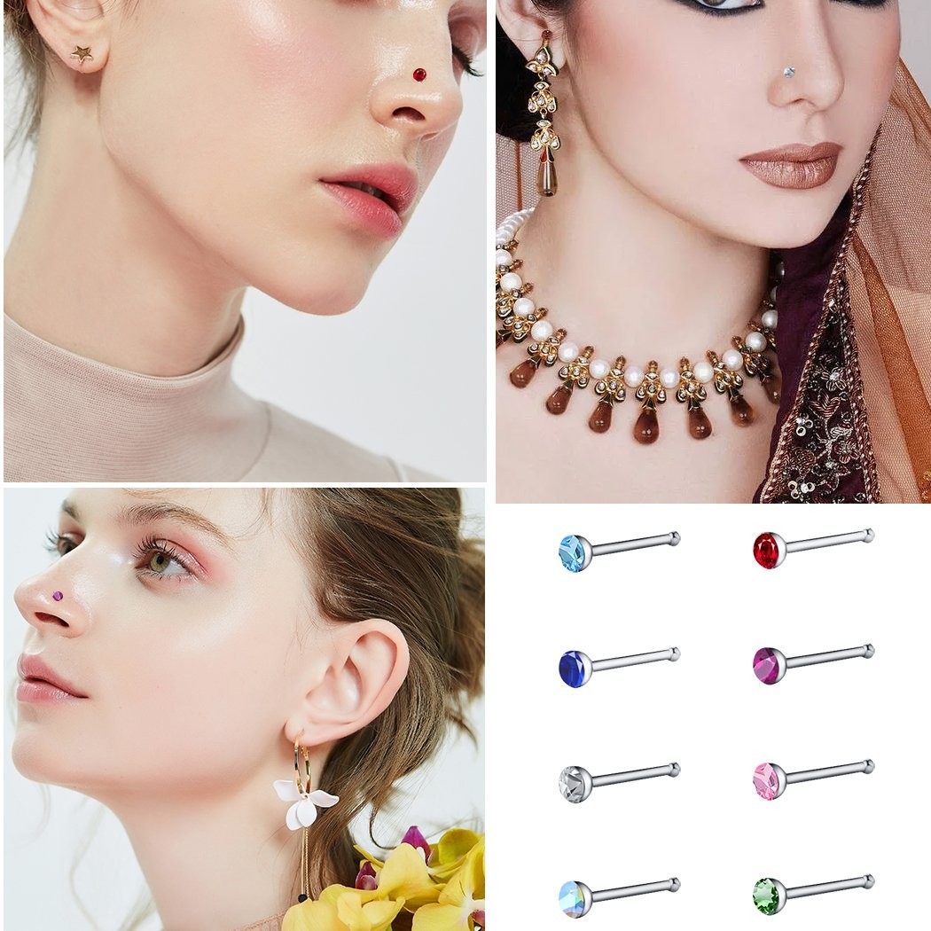 60PCS Stud Nose Rings Bone Stud Stainless Steel Color Pin Jewelry Piercing Body