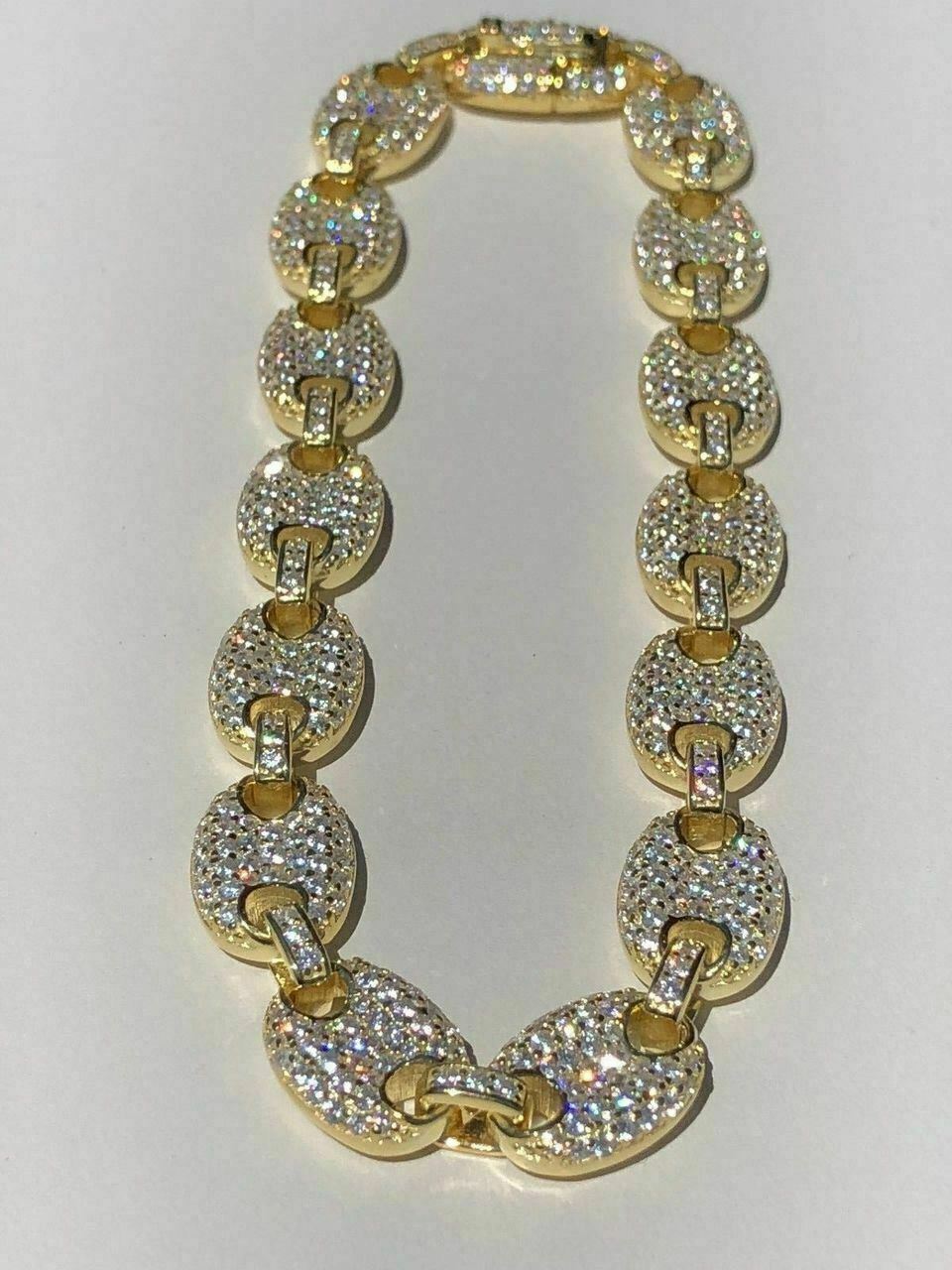 8mm Gucci Link Bracelet 14k Gold Plated Solid 925 Sterling Silver CZ Mariner ICY