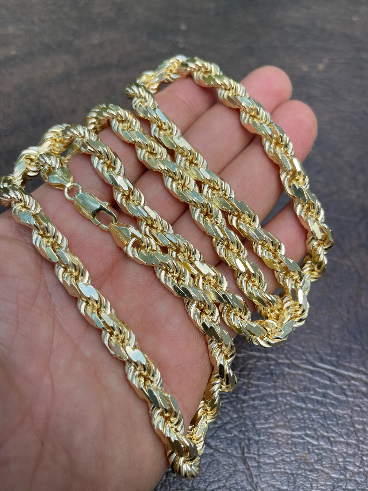 8mm Thick Rope Chain 14k Gold Plated Real Solid 925 Sterling Silver Necklace Big