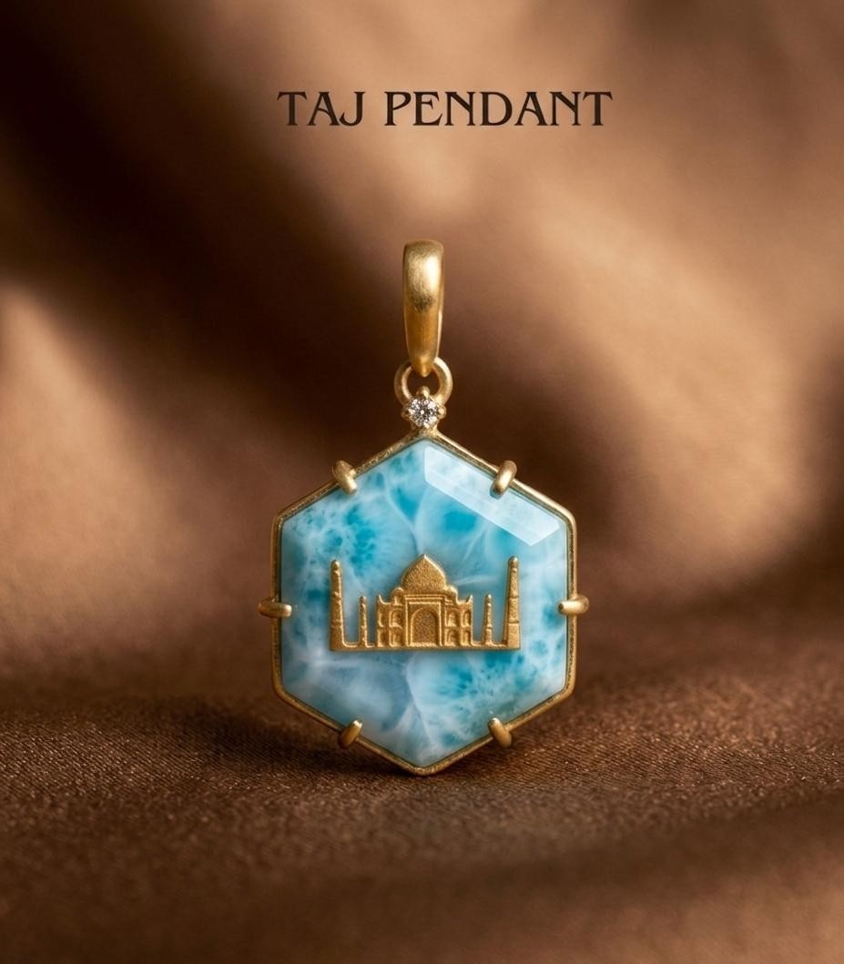 Natural Larimar Stone Taj mahal Pendant 925 sterling silver gold plated