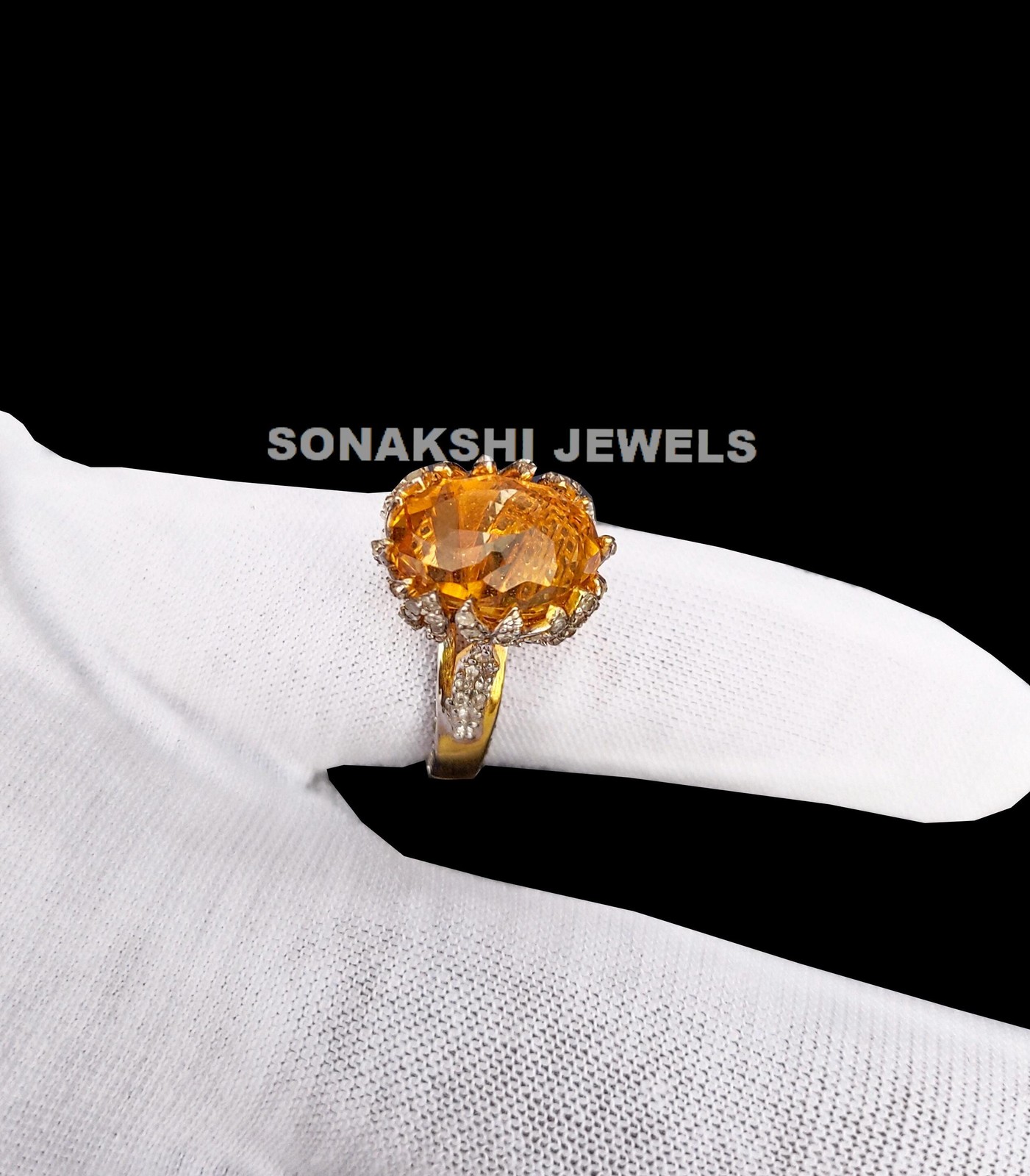 Handmade Design Citrine Silver Ring 925 Sterling Silver Diamond Rings