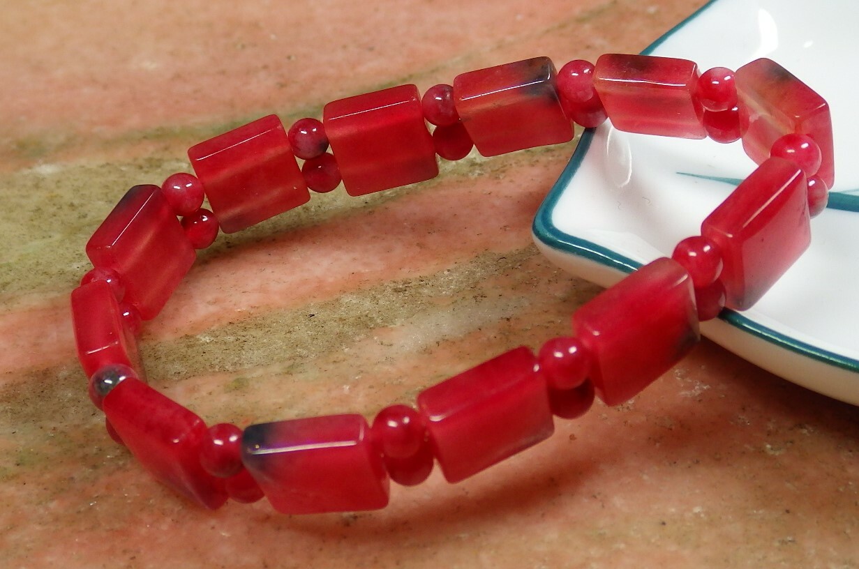 1 pcs Red Green Color JADE Bead Beads Rectangle Bamboo Bangle Bracelet 100500