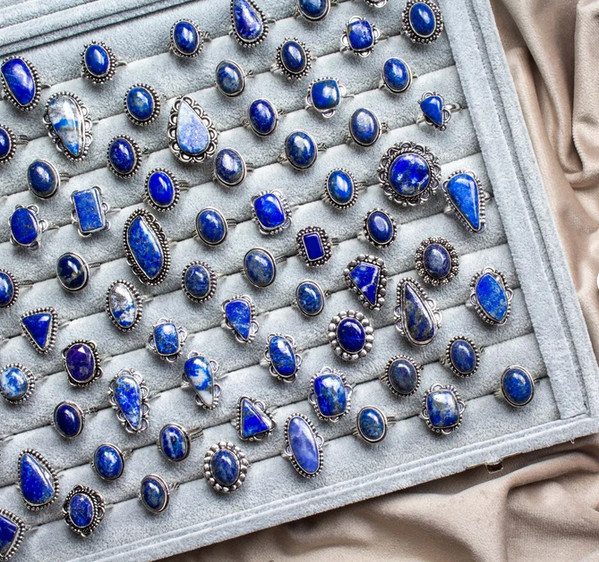 Enchanting Lapis Lazuli 925 Silver Plated Rings Lot,Boho Jewelry,Gift For Love~