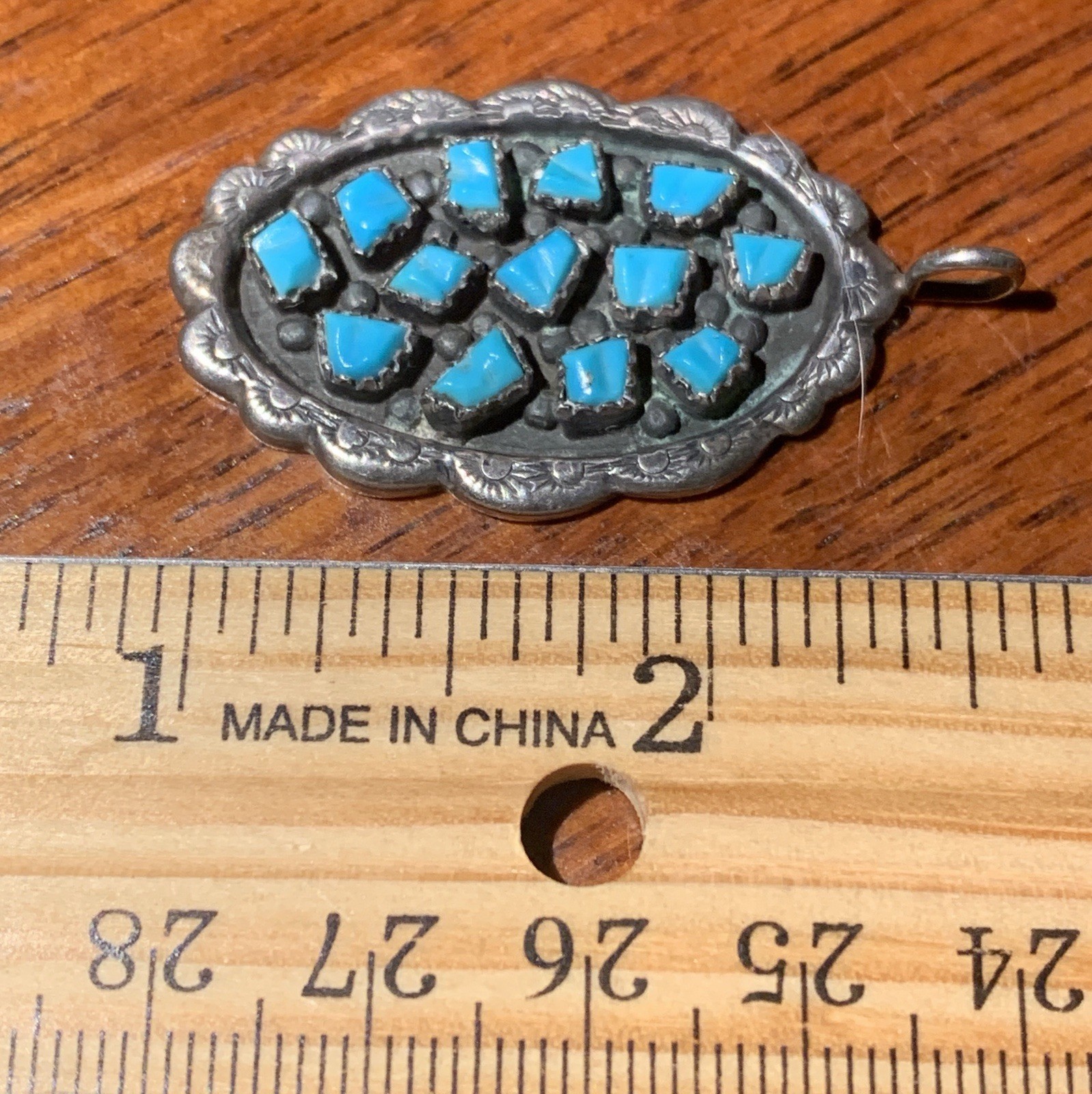 Vintage Zuni Sterling “G.L. Leekity” Turquoise Cluster Pendant 7.83 grams