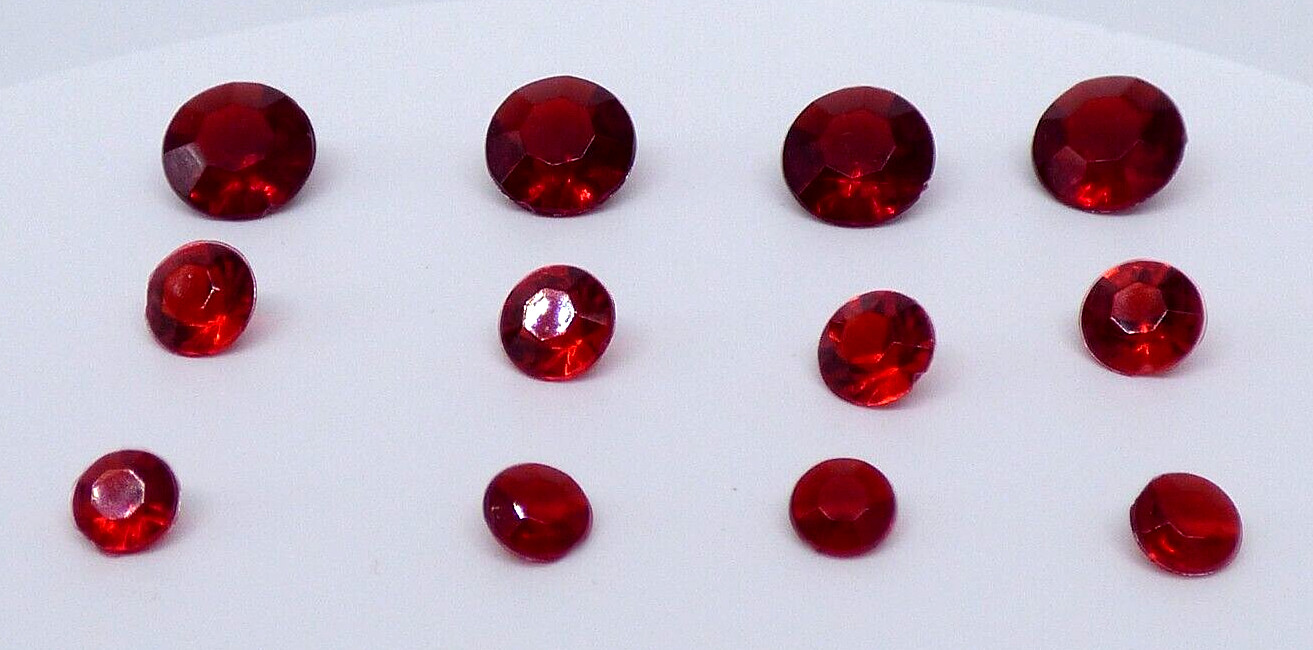 Red Rhinestone Chaton Lot About 2000 Faceted Pointed Back Acrylic 3 Sizes Crafts