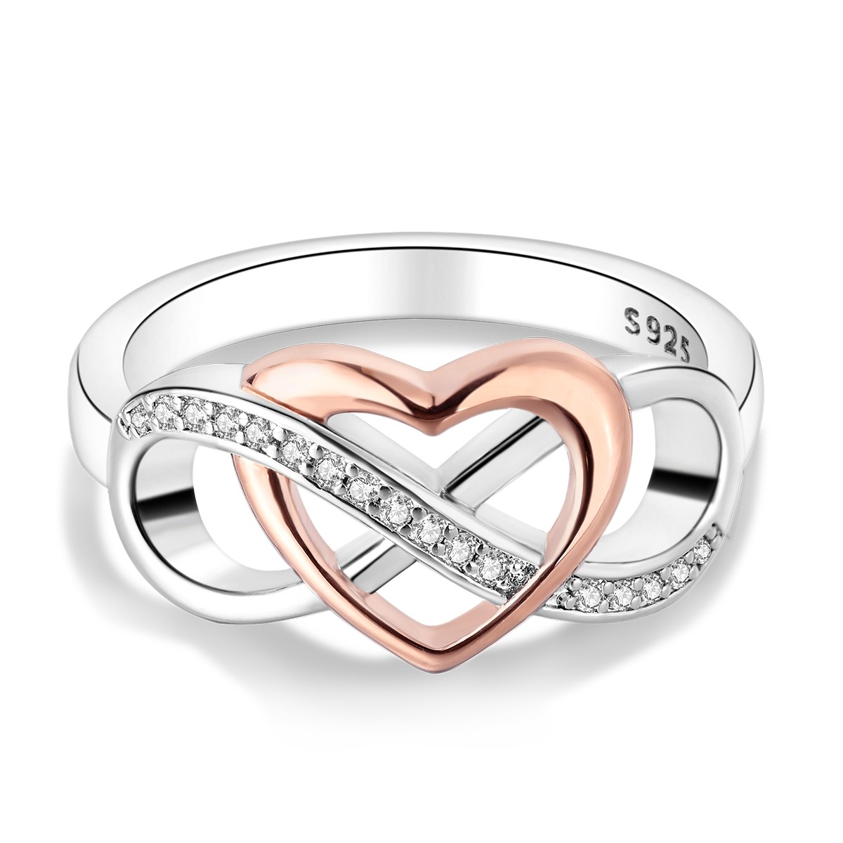 LAZA 925 Sterling Silver Eternal Infinity Rose Heart Finger Ring Women Jewelry