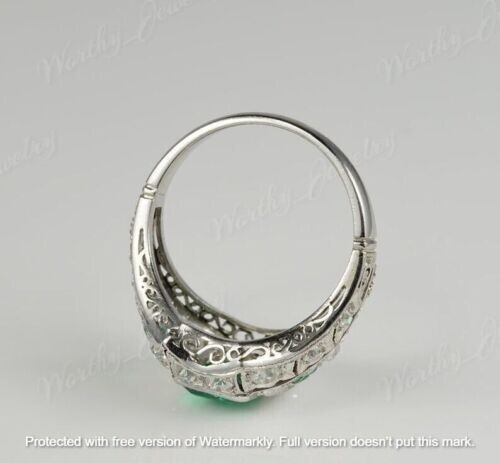 2.30Ct Lab-Created Green Emerald Engagement Ring 14K White Gold Over