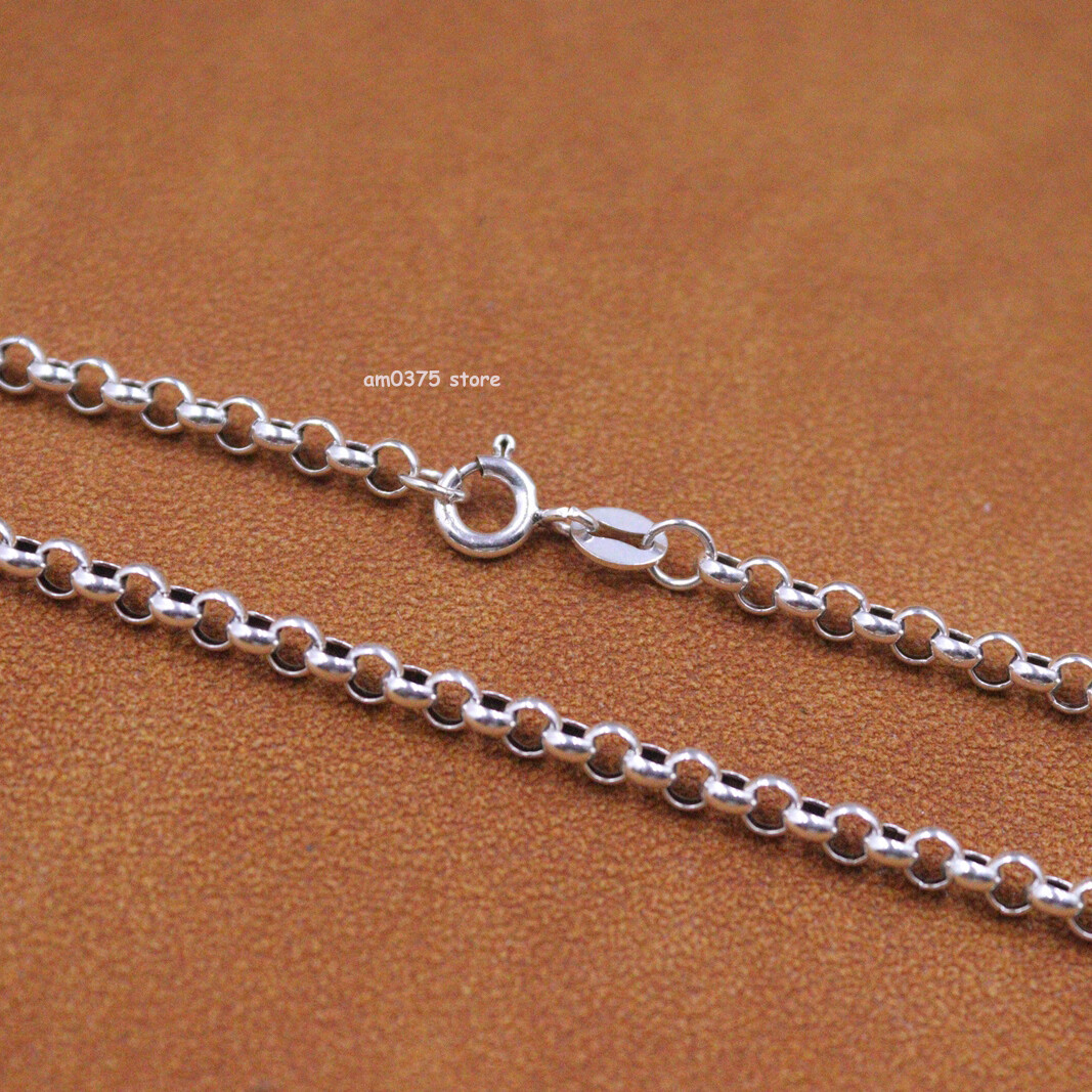 Real S925 Sterling Silver Necklace Women Man’s 3.5mm Rolo Chain Link 18inch /8g