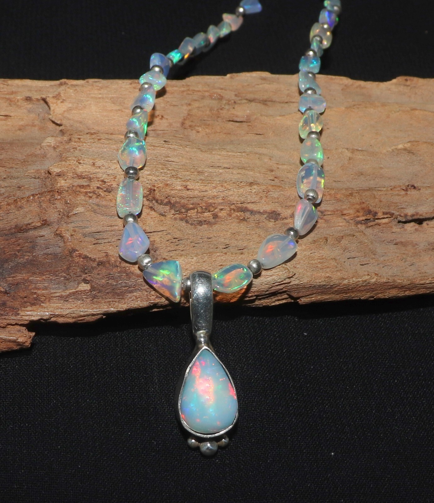 Natural fire opal necklace with sterling silver opal pendant necklace for women