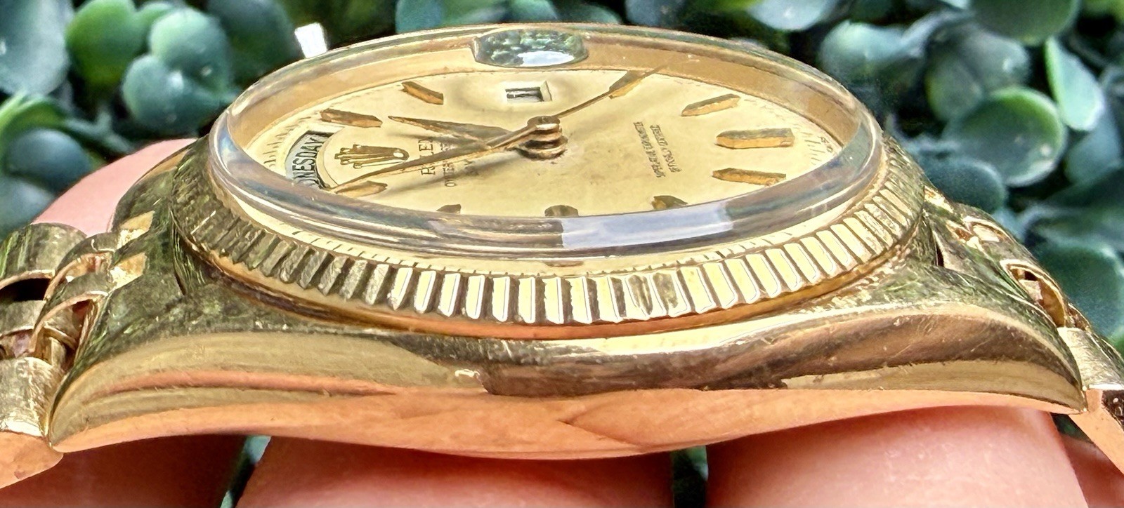 1958 Rolex Day-Date 36mm Watch 6611 18k Gold Jubilee Engraved Fluted President
