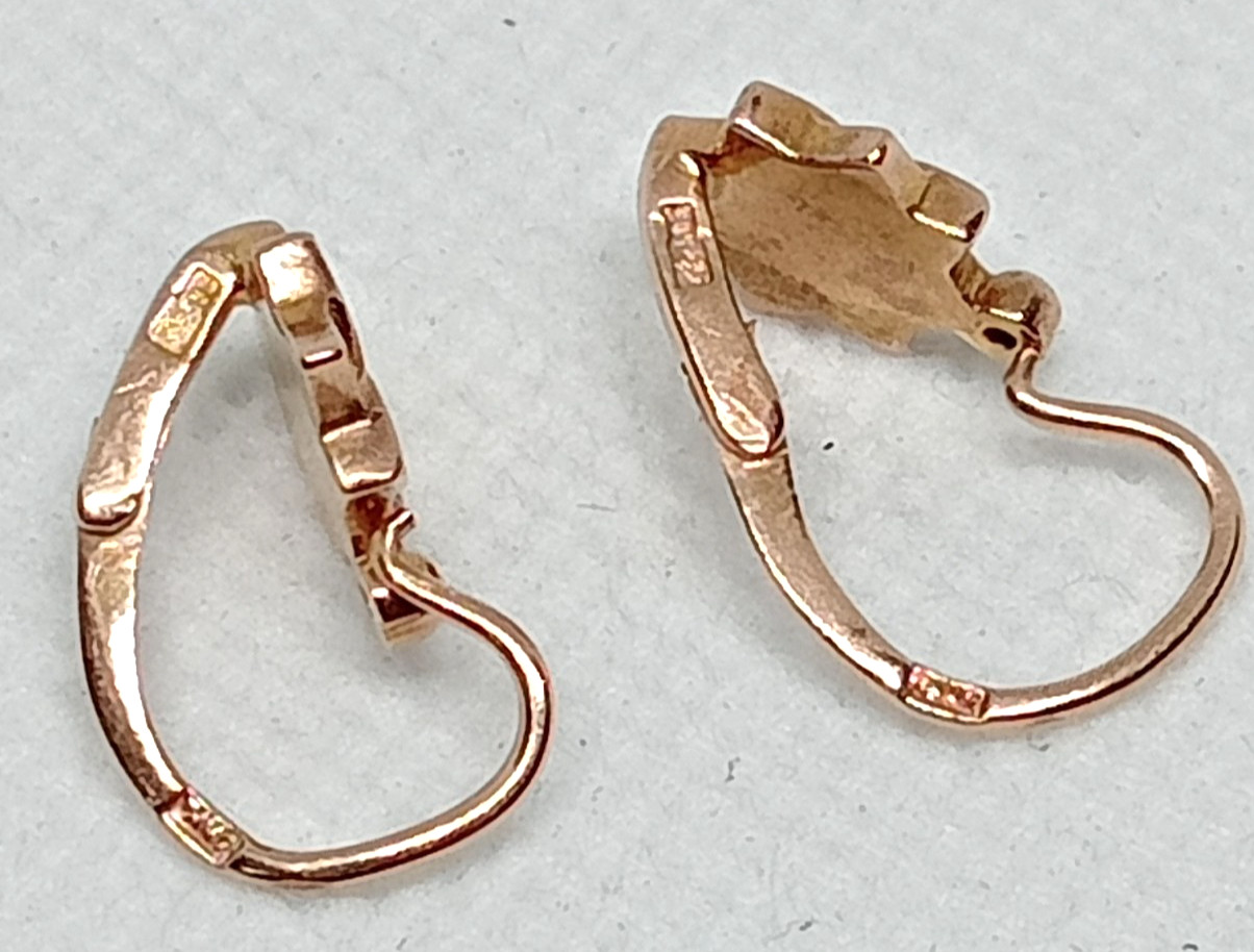 STAMPED 583 (14K ) USSR SOVIET ORIGINAL ROSE GOLD DROP EARRINGS