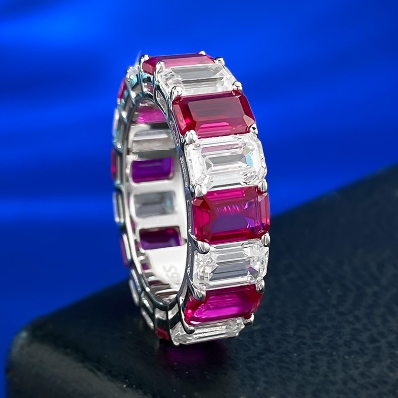 9ct Lab Grown Ruby & White Diamond D Color FL Clarity Ring, 18K Gold Vermeil