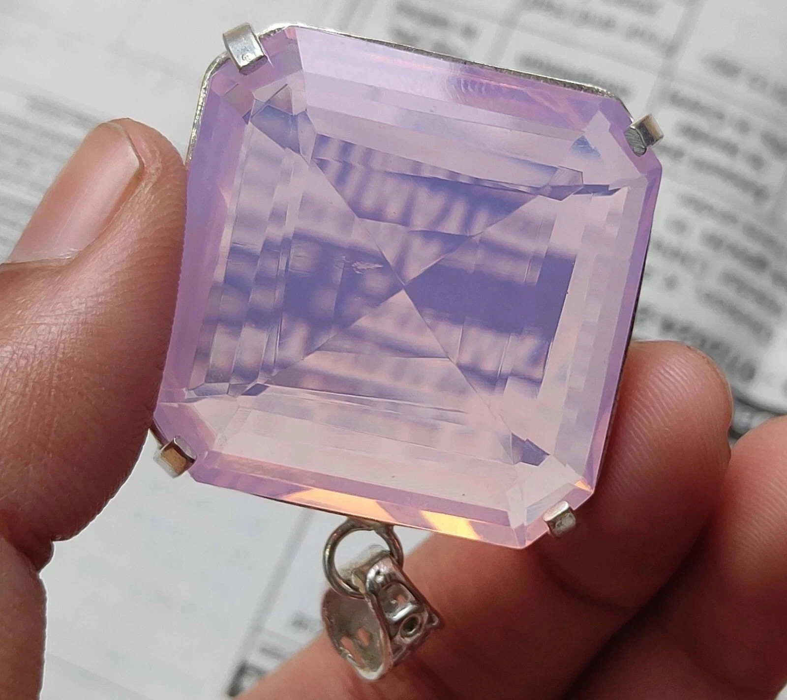 74 Ct Natural Pink Opal Asscher Cut 925 Solid Sterling Silver Pendant Gems 20