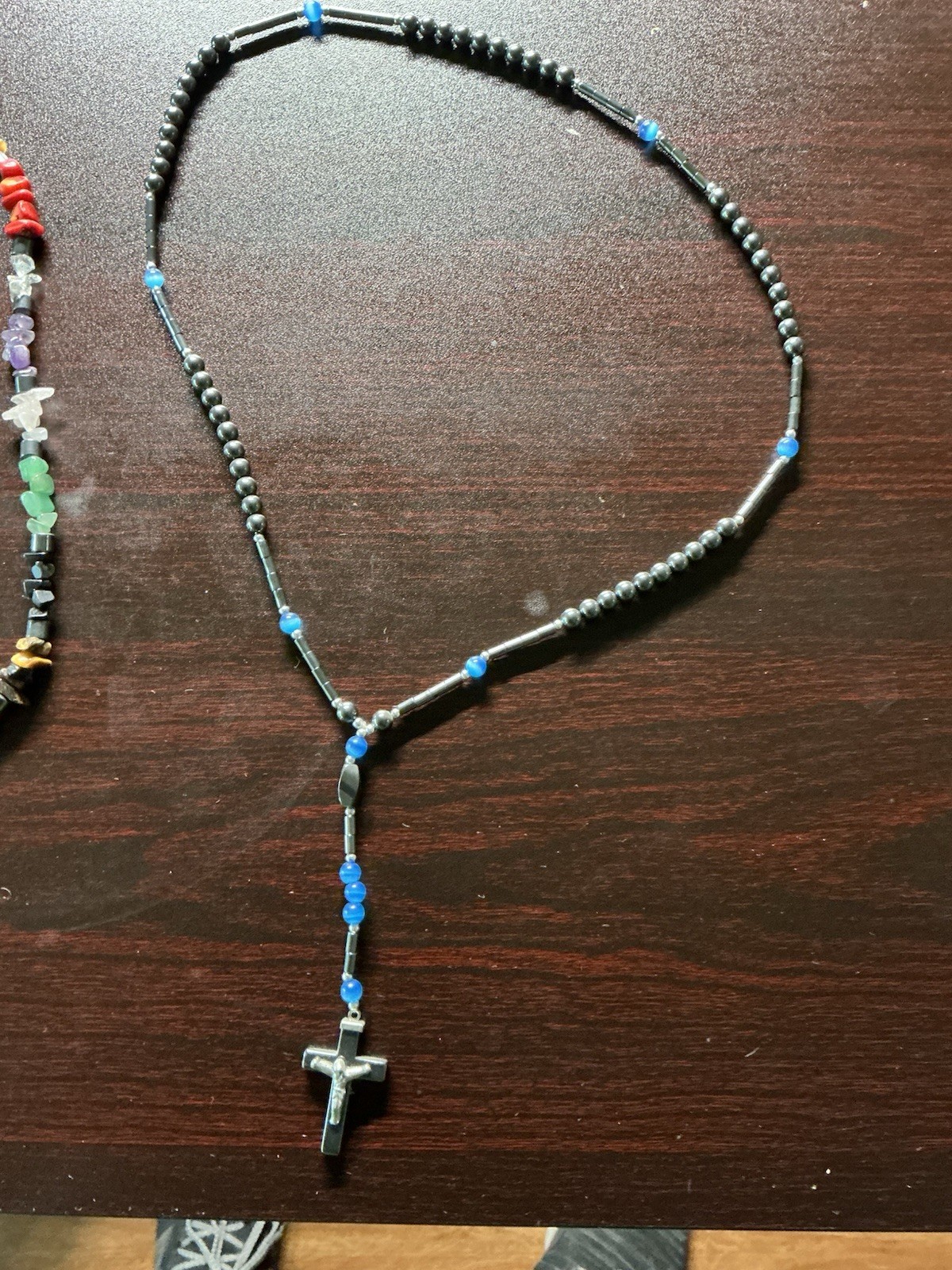 Lot Of 3 Hematite Crucifix, Turquoise Howlite Coral Amethyst Tigereye Necklaces