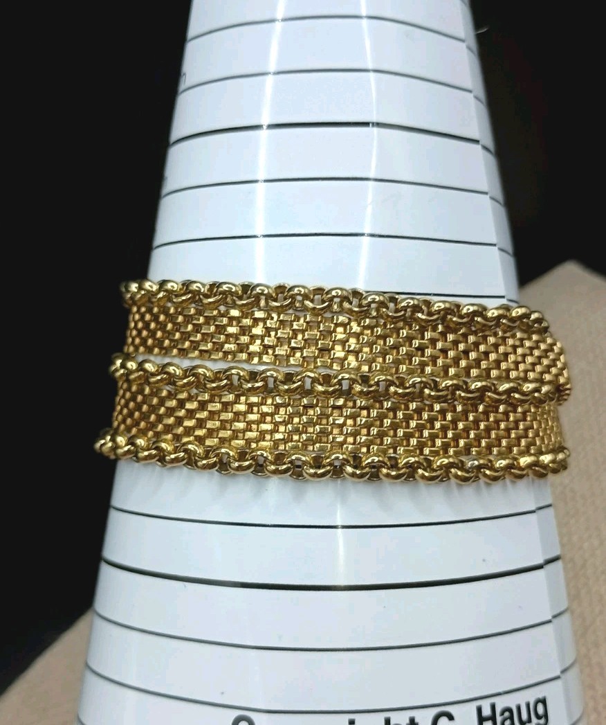 Vintage Reinad Gold Tone Mesh Wide Bracelet 7.5″ Multi Strand Push Lock