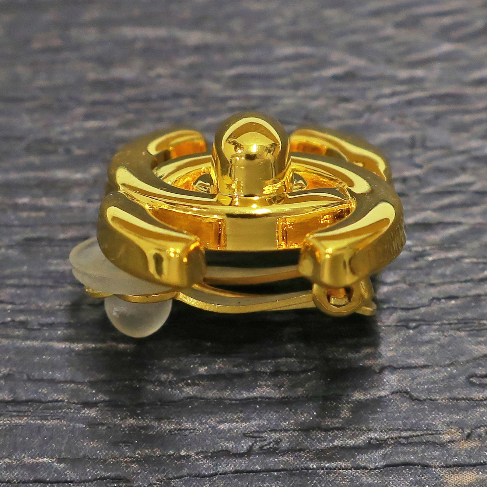 CHANEL Gold Plated CC Logos Turn Lock Vintage Clip Earrings #1325c Rise-on