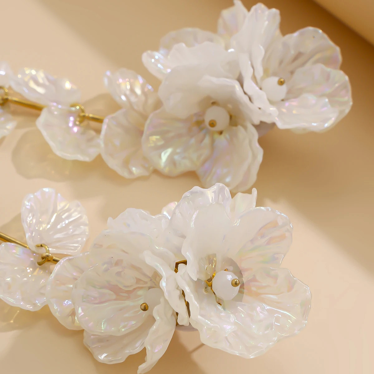 White Flower Drop Earrings Petal Hanging Silver Tone Womens Jewelry Daily Wear