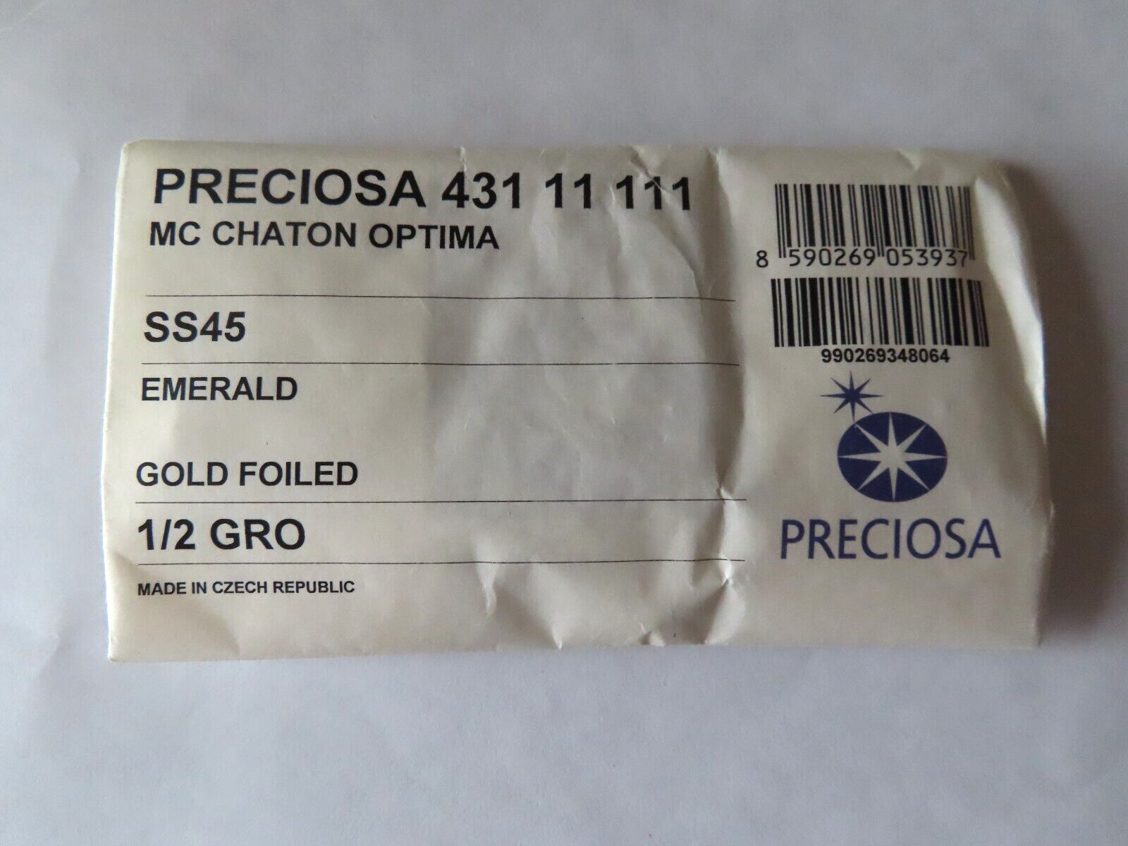Full pack of 72 Preciosa Machine Cut Rhinestones 45ss Emerald/foiled.