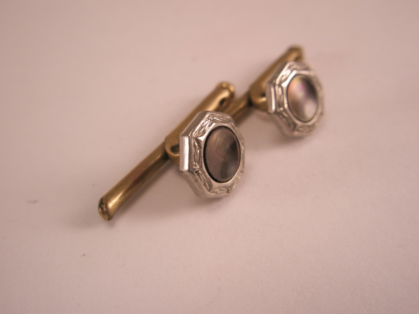 SINGLES(2) 1/4″ Gray Octagon MOP Larter Sons RGP Vintage Formal Tux Studs c209