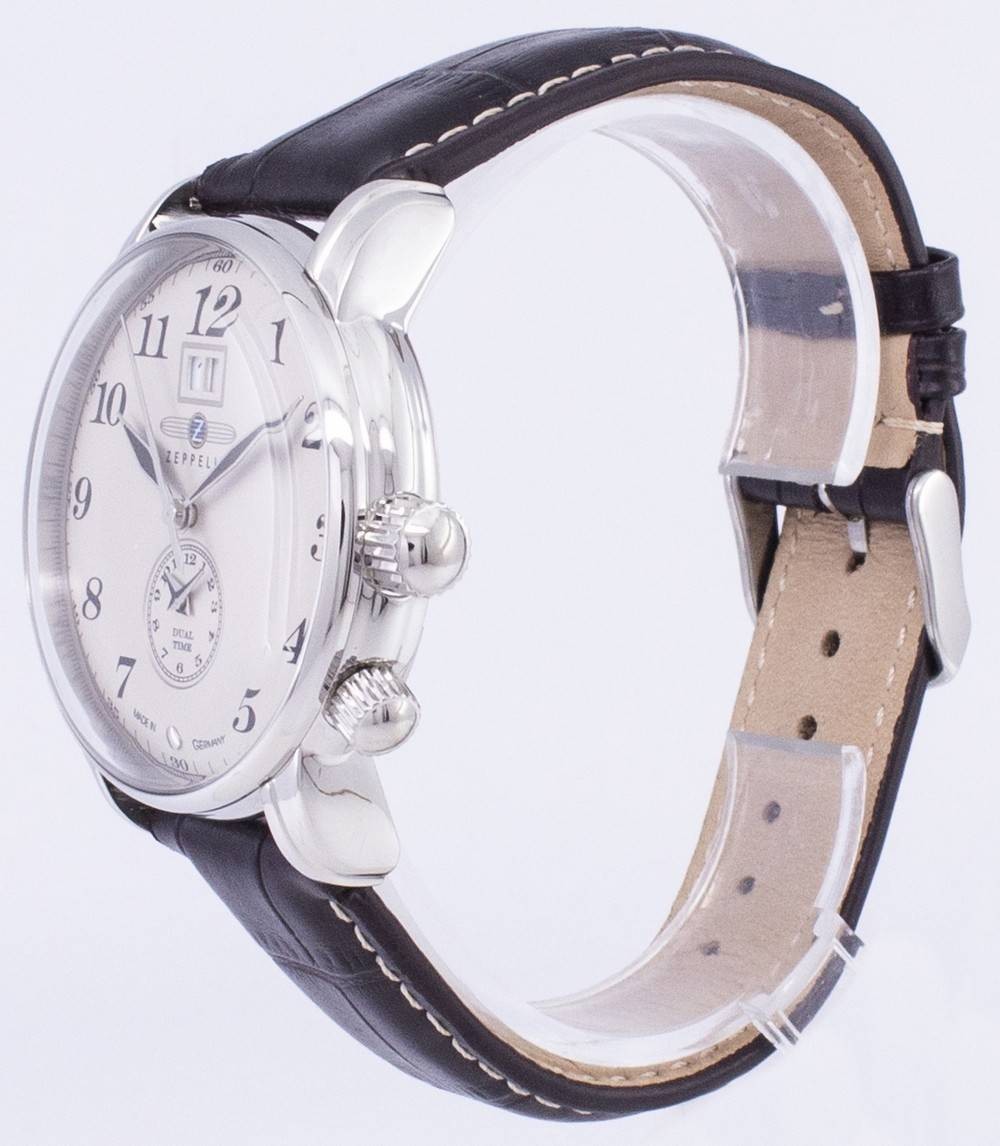 Zeppelin LZ 127 Graf Dual Time Beige Dial Leather Strap Quartz 76445 Mens Watch