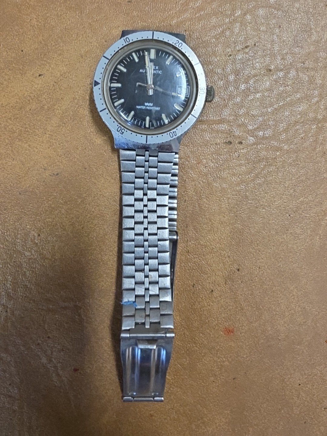 #5340 Vintage Timex 1970’S Automatic Mens Wrist Watch Diver Date Black Dual .