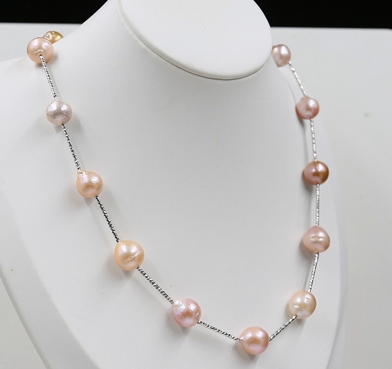 Nice 11 mm AAA+ South Sea Baroque Pink Purple Pearl Necklace 18″ 14k Yellow Gold